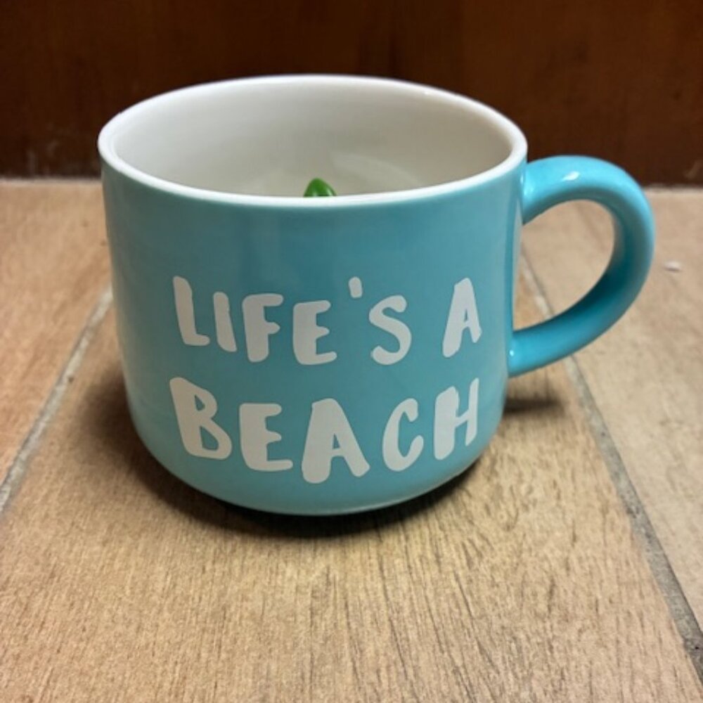 Life's a Beach Mug w/ 3 D Palm tree inside. 12 oz.